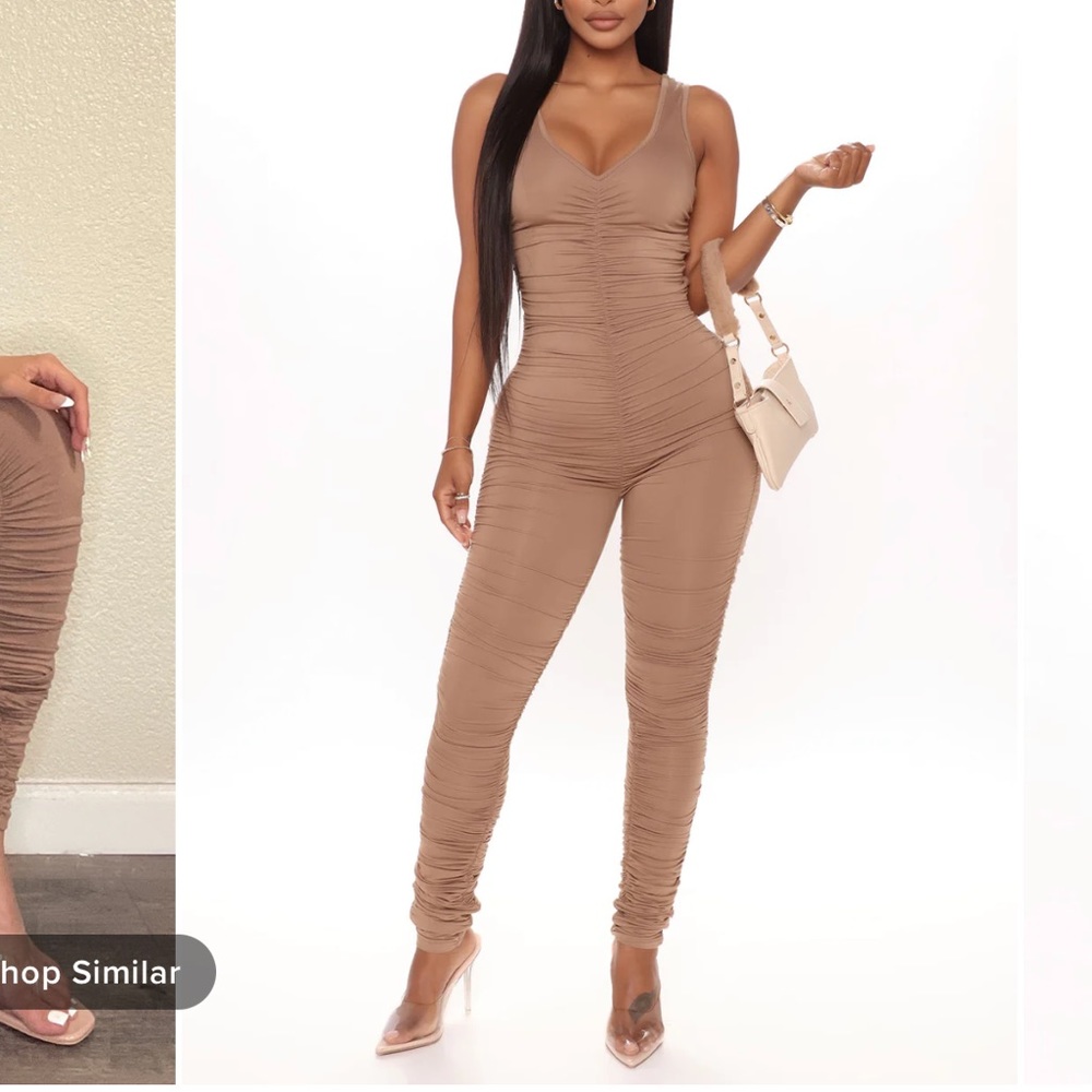 Ruched Tan Jumpsuit